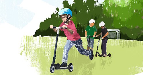 Illustration av flicka som åker sparkcykel.